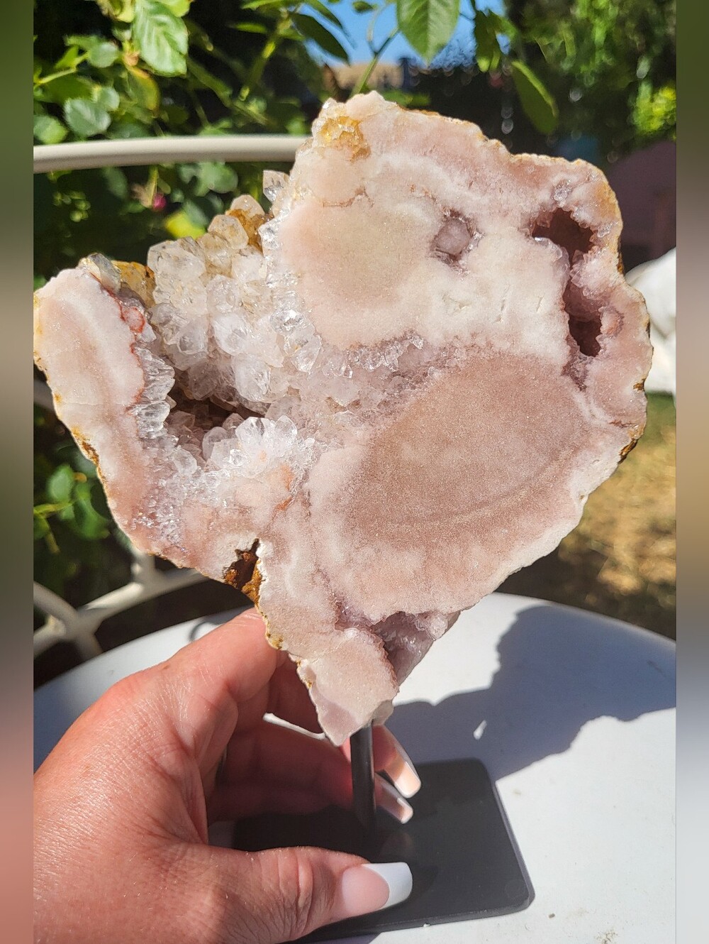 Natural Pink Amethyst Quartz Geode With Citrine Rare Display Accent